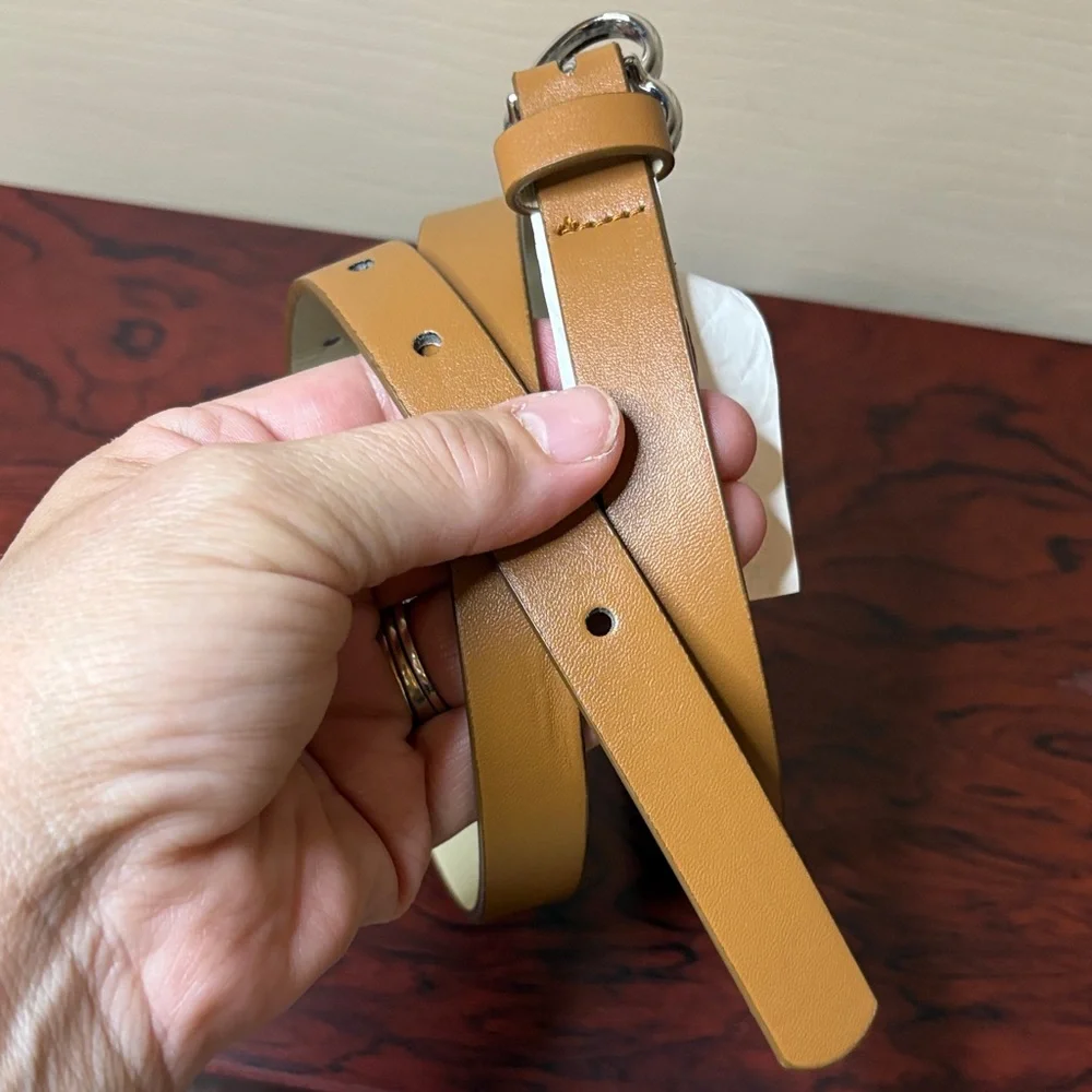 PLACE Belt Non Leather Heart Buckle Silver Single Prong Tan
